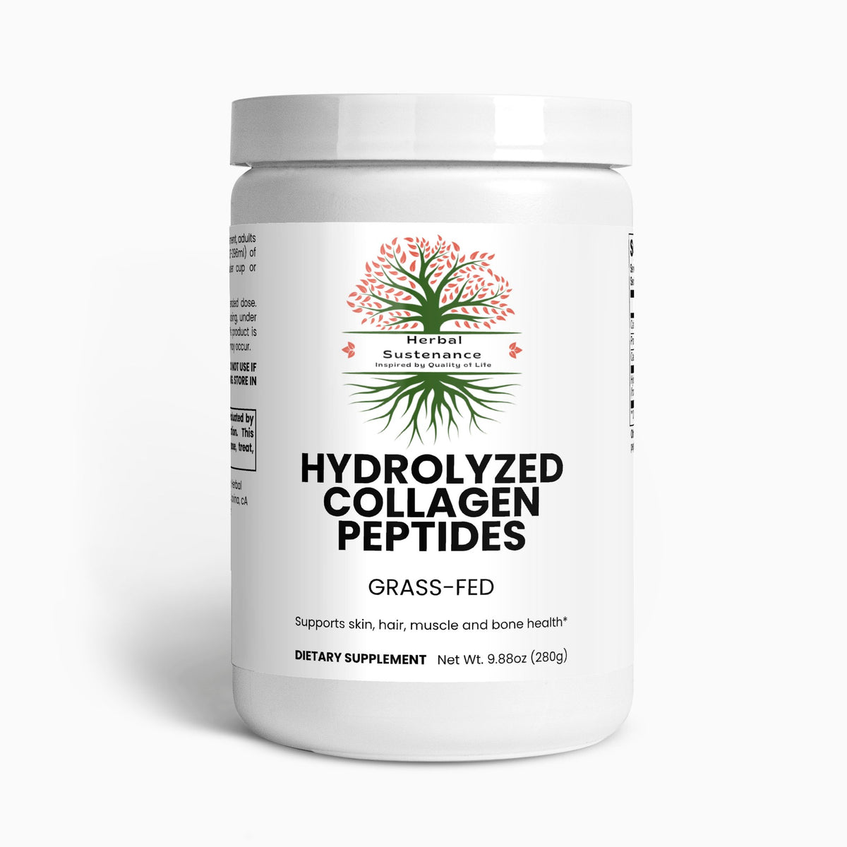 Grass-Fed Hydrolyzed Collagen Peptides powder with gluten-free, lactose-free, and corn-free icons