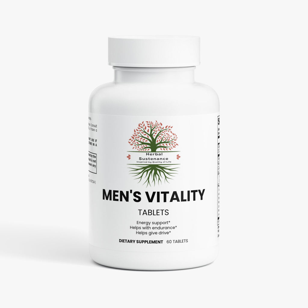Men’s Vitality Capsules supplement with herbal and mineral blend for male energy and wellness icons
